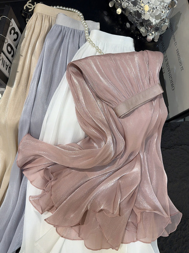 Chiffon style, slimming, large swing umbrella skirt, summer new style, high-quality, tight-fitting, flowing, high-waist a-line skirt
