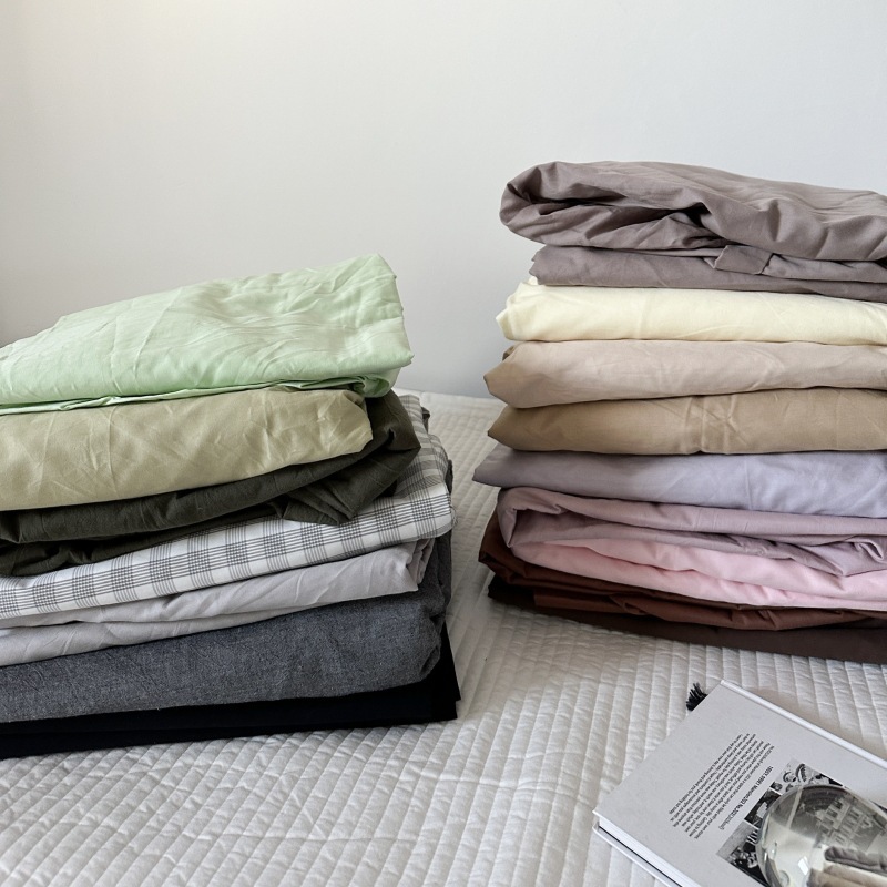 Ins Pure Color Simple Pure Cotton Single Piece Bed Bed Sheets Pure Cotton Washed Cotton Single Piece Quilt Bed Bed Sheets Mattress Protector Bed Cover