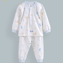 婴儿纯棉内衣套装66-90男女宝宝秋衣裤儿童居家服对开无骨