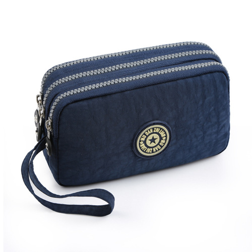 New Washable Denim Women's Three-Layer Zipper Wallet Makeup Bag Phone Bag Handbag Portable Small Square Bag