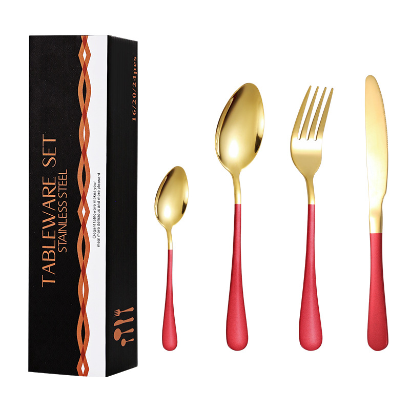Amazon popular vajilla de acero inoxidable occidental 16 piezas traje 1010 cuatro piezas principales cuchillo, tenedor y cuchara traje de caja de regalo transfronterizo