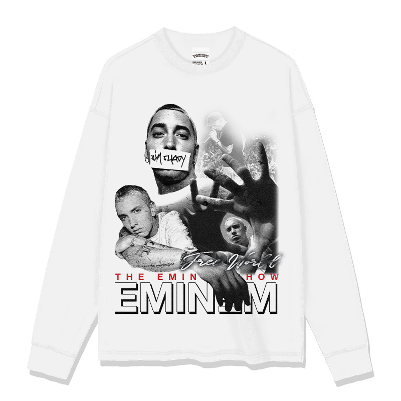 エミネムeminemプリントアメリカンヒップホップストリート長袖半袖レトロ水洗いオールドファッションtシャツ