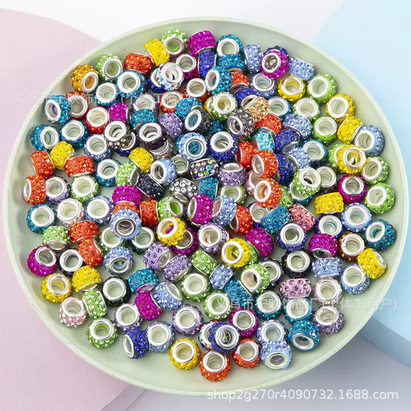 内径56圆形3排软陶镶钻亚马逊热卖三排鸡眼钻球珠陶泥球大孔珠diy