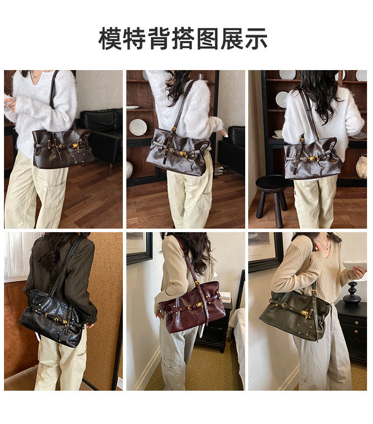 Túi xách tay nữ tote cỡ lớn chất liệu PU khóa cài nắp, đeo vai hai quai — Rượu vang đỏ, màu cà phê, xanh lá cây, đen chi tiết 7