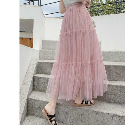 Chic Fairy Sweet Sheer Mesh Semi-Skirt Spring Summer Korean Style Solid Color Versatile Fashion Splicing Trendy Pleated Skirt
