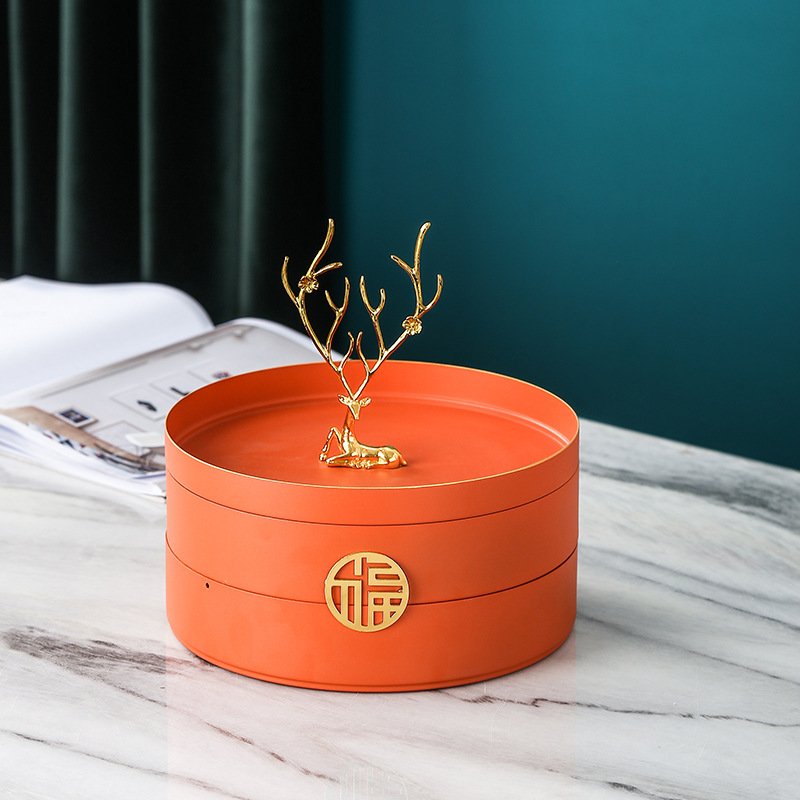 Hogar sala de estar Luz de lujo doble capa compartimiento giratorio fruta seca snack fruta placa té Mesa creativa boda dulces caja de almacenamiento