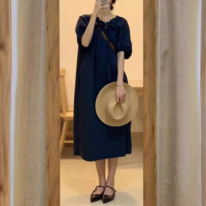 French Lazy Style Casual Dress Hong Kong Style Retro Chic Straight Skirt Pleated Age-Reducing Mid-Length Skirt Loose