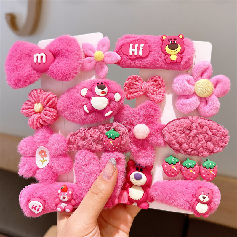 清新甜美兒童髮夾2022年冬季毛絨劉海夾網紅新款可愛女孩毛絨發卡