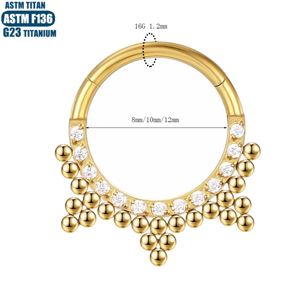 F136 Titanium Alloy Seamless Ring Septum Clicker CZ Zircon Earring for Cartilage Nose Piercing detail image 8