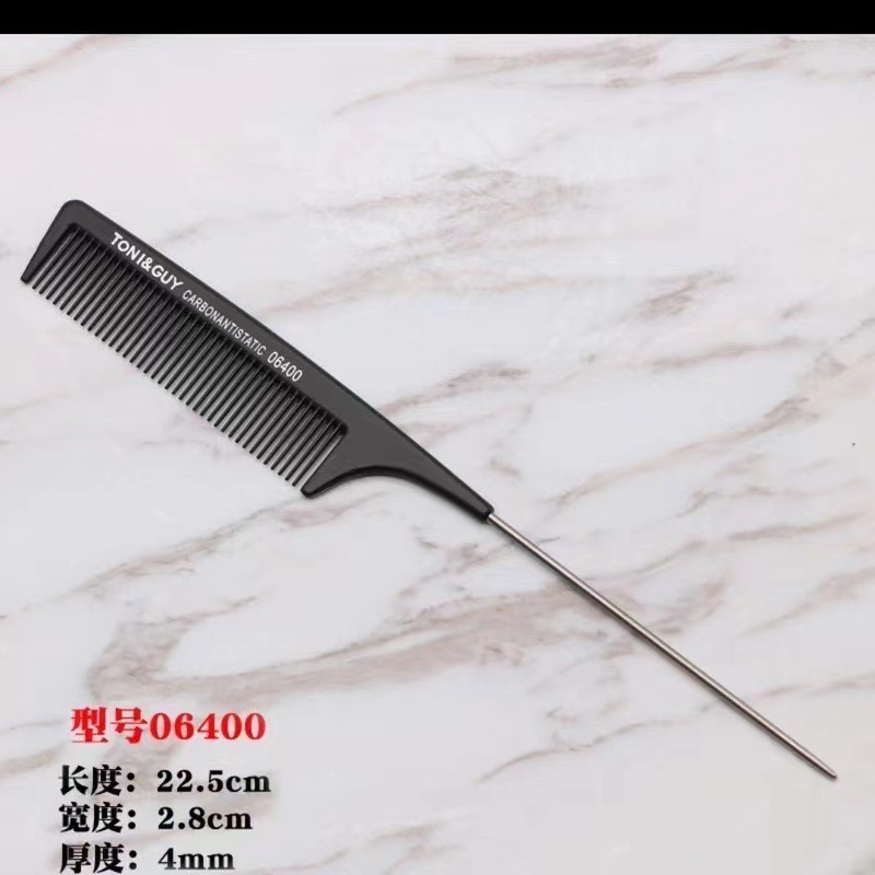 Peine de cola puntiaguda de zona de peinado de disco, fibra de carbono, antiestática, resistencia a altas temperaturas, dientes densos, peluquería profesional