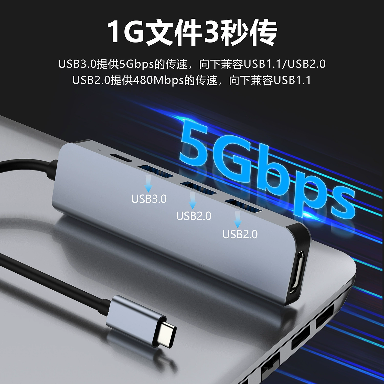 TYPE-C to HDMI five-in-one docking station converter USB3.0 expansion splitter HUB multi-interface