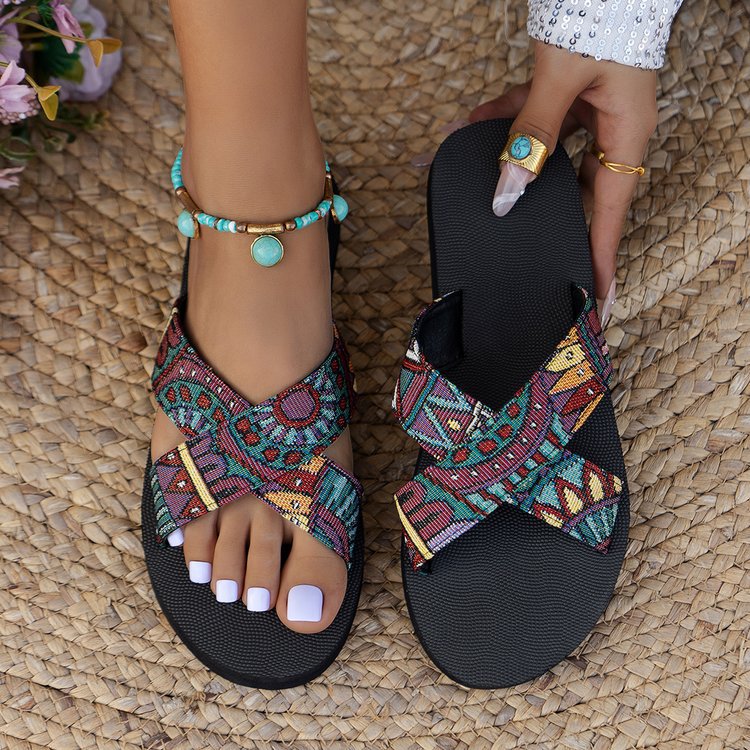 Sandali set-toe di grandi dimensioni per donna 2024 estate nuovo stile commercio estero europeo e americano con suola spessa color block da spiaggia con cinturino incrociato_voghion.com