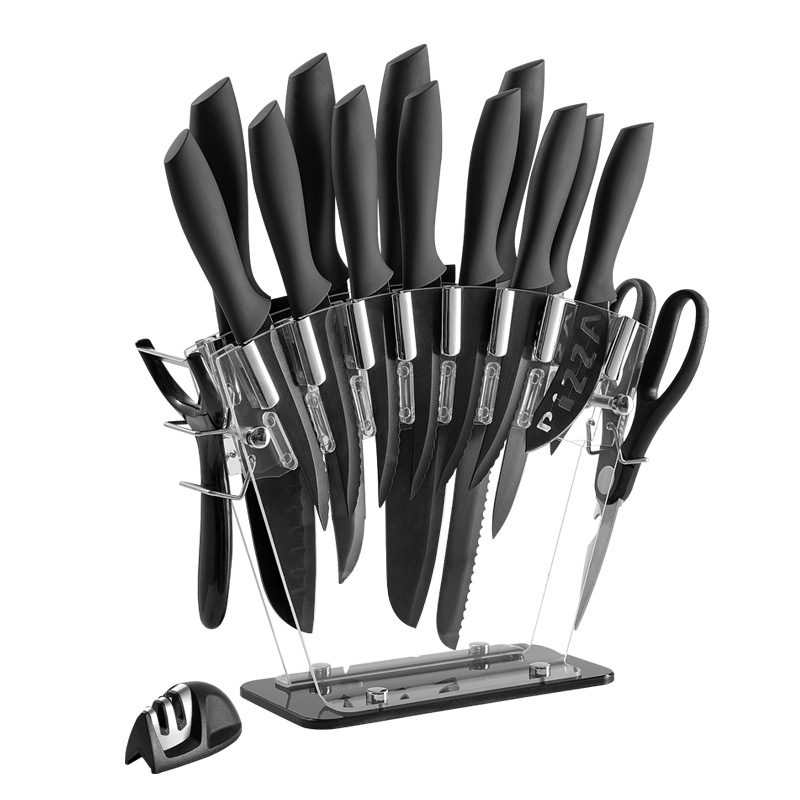 Conjunto de cuchillos de cocina de acero inoxidable transfronterizo 17 piezas de cuchillo de cuchillo de borde negro Amazon cuchillo de pintura a pulverización