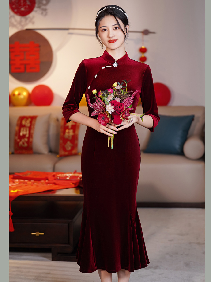 Velvet autumn cheongsam