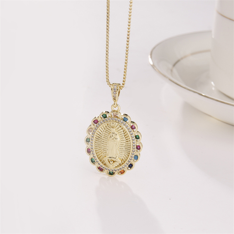 fashion copper-plated gold micro-set zircon Virgin Mary necklace