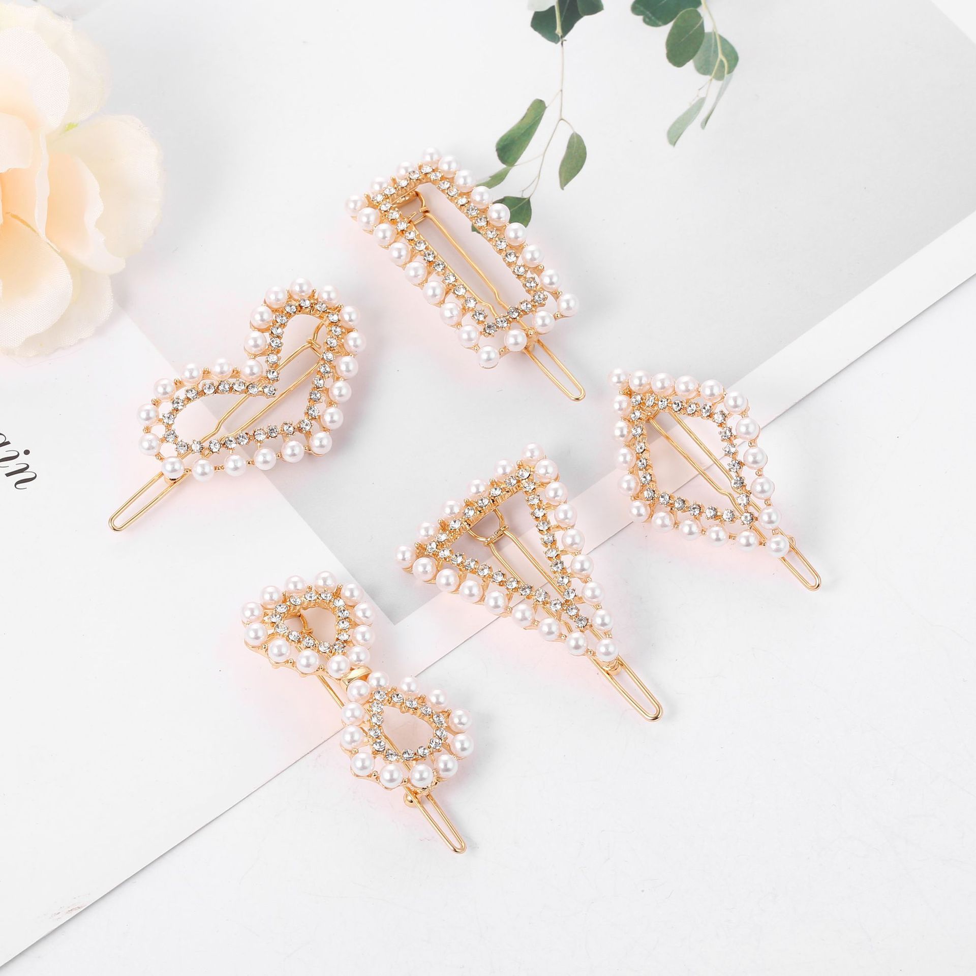 DH Europe and America Cross border Jewelry Same item Flower Pearl Hairpin love Geometry shape Hairdressing wholesale