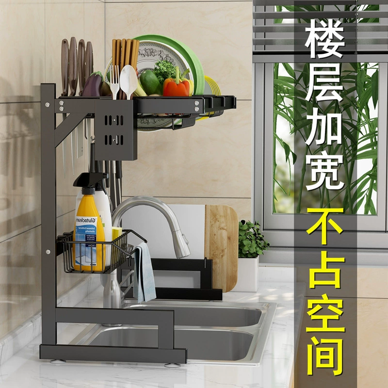 Over‑sink multilayer drying rack, universal kitchen storage, black, 65 cm or 85 cm