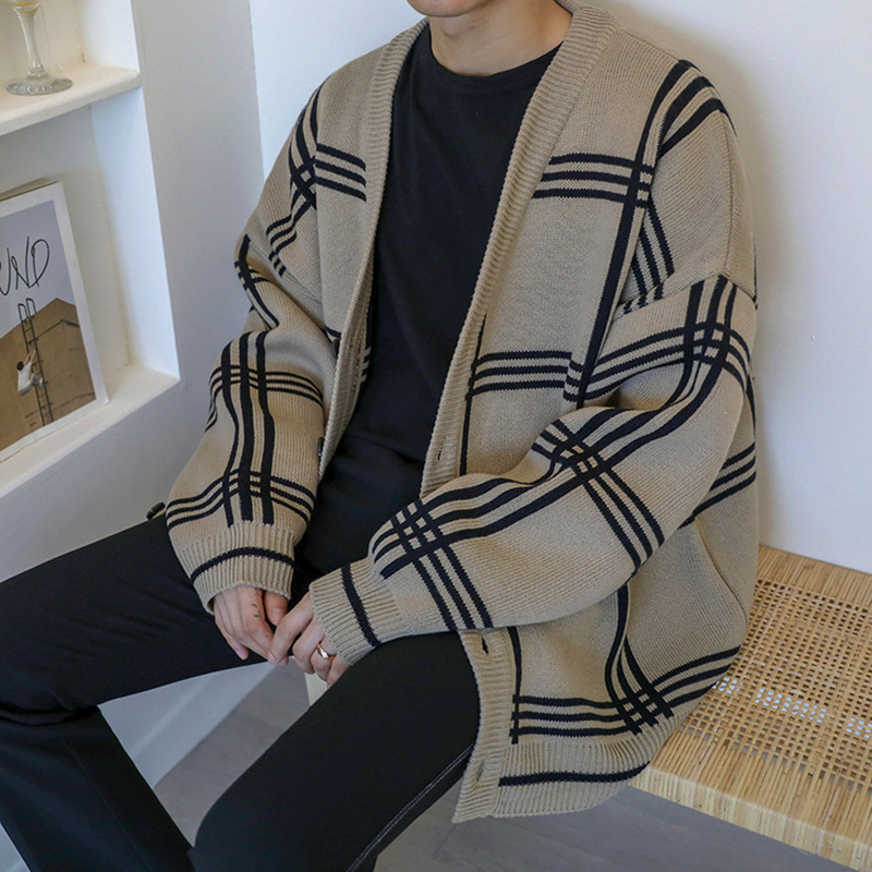 New Casual Lazy Style Knit Sweater for Men Korean Version Trendy Loose Versatile Cardigan Sweater Jacket Top