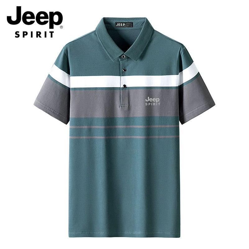 Новая летняя мужская повседневная свободная футболка с короткими рукавами большого размера в полоску среднего возраста с лацканами, рубашка поло с половиной рукавов 2321