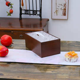 客厅家用复古创意木制餐巾纸盒亚克力海棠花盖子抽纸盒餐厅手纸盒
