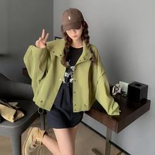绿色工装夹克外套女短款2025秋装新款韩版洋气炸街小个子盐系上衣