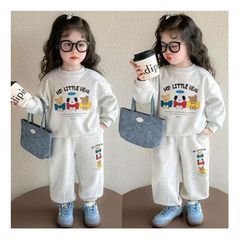 女の子の春のスポーツスーツ2025の新型の洋風の流行のレジャーの2つのセットは春秋のタイプの衛のズボンを詰めます。