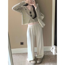 黑白条纹圆领薄款针织开衫女2025春秋新款慵懒风宽松短款上衣外套