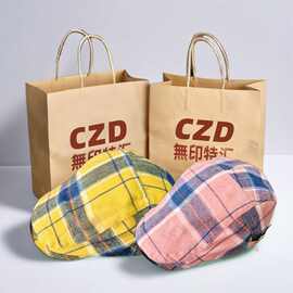 韩版格子贝雷帽多巴胺反戴女款甜酷复古画家报童帽子鸭舌前进帽