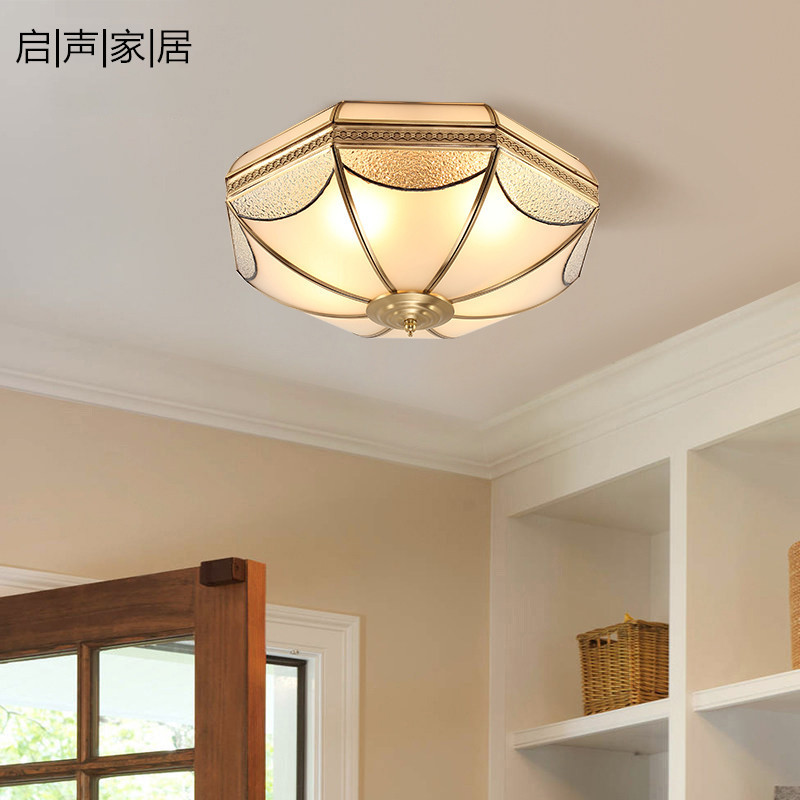 All-Copper American Retro Bedroom Ceiling Lamp European-Style Simple Study Lamp Entrance Aisle Corridor Balcony Home Decoration Lighting