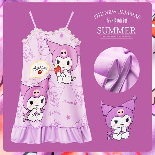 Children's Pajamas Summer Girls' Camisole Dress Nightgown Cartoon Princess Style Kids' Mid-to-Large Size Home Wear Dress