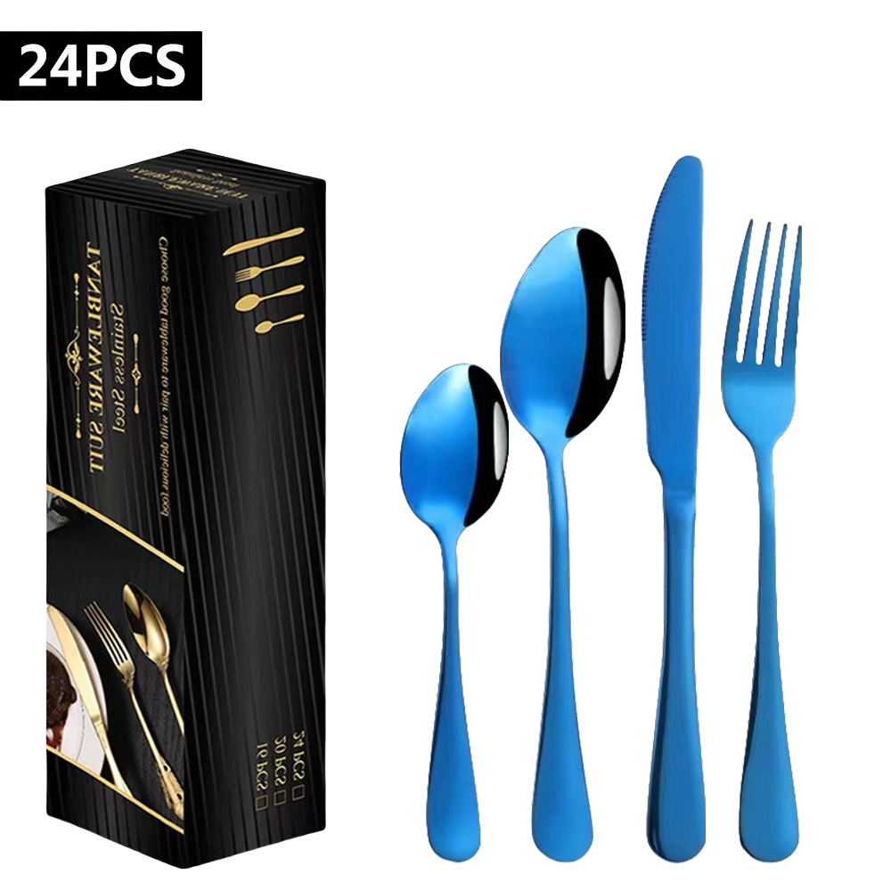 Vajilla de acero inoxidable de Amazon transfronteriza 1010 juego de bistec de comida occidental, cuchillo, tenedor, cuchara, cuchara de postre, juego de 24 piezas, caja de regalo