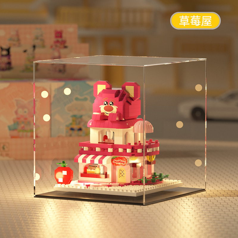 Compatible Le Strawberry Bear High Cartoon Doll Building Street View Blocks Jugues de puzzle para niños Decoraciones Regalos para chicas