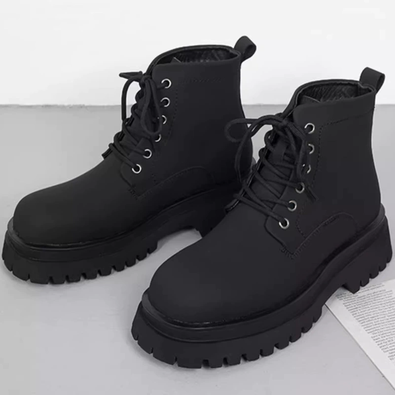 Кожаные сапоги Martin мужские новые осенние и зимние англо-зимние высокие кожаные туфли толстые подошвы увеличенные черные сапоги