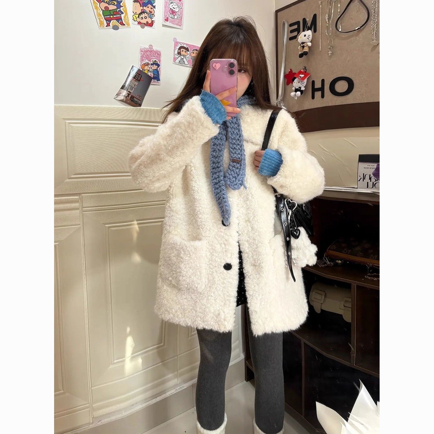 韩系白色羊羔毛外套女2026新款宽松慵懒风加厚保暖皮毛一体大衣