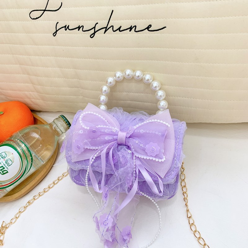 Bolsas infantiles lindas bolsas de hombro de arco pequeña fragancia accesorios princesa de perlas bolsas de cambio bolsas de mano