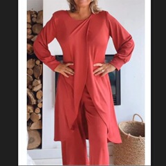 欧米の新商品の婦人服の長袖のスーツの広い足のズボンのスーツの不規則なファッションのカジュアルな交差する大きいサイズの2つのセット