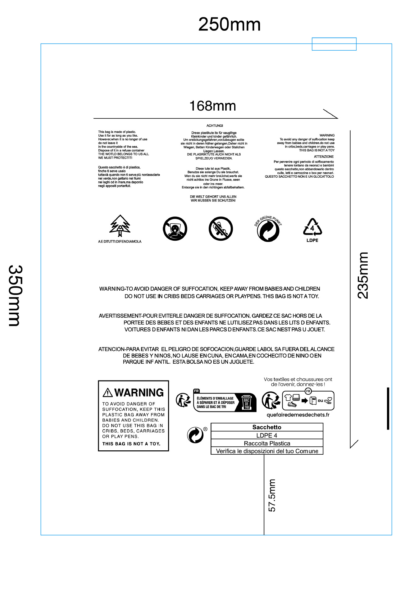 25*35cm(100/가방); 새로운 경고 지퍼 가방 투명; PE 신소재
