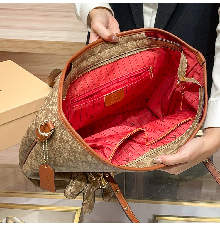 Túi tote da thật nữ đáy rộng phong cách Hồng Kông — nâu chi tiết 16