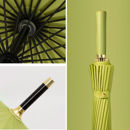 Long handle 16 bone umbrella automatic umbrella advertising umbrella custom logo wholesale small fresh wooden handle lettering curved hook sunny umbrella