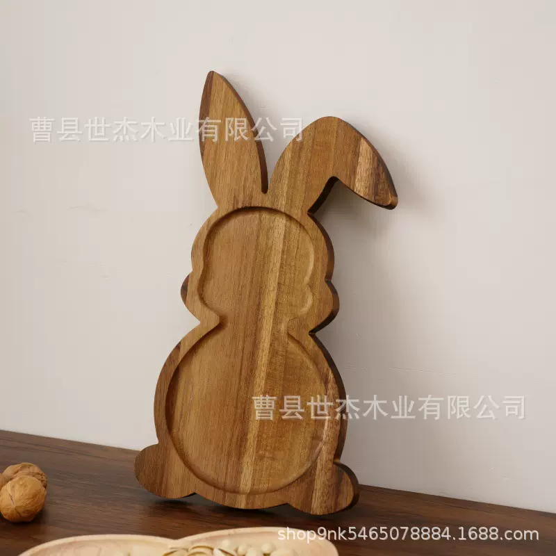 跨境现货木质圣诞托盘复活节卡通托盘创意兔子竹质托盘
