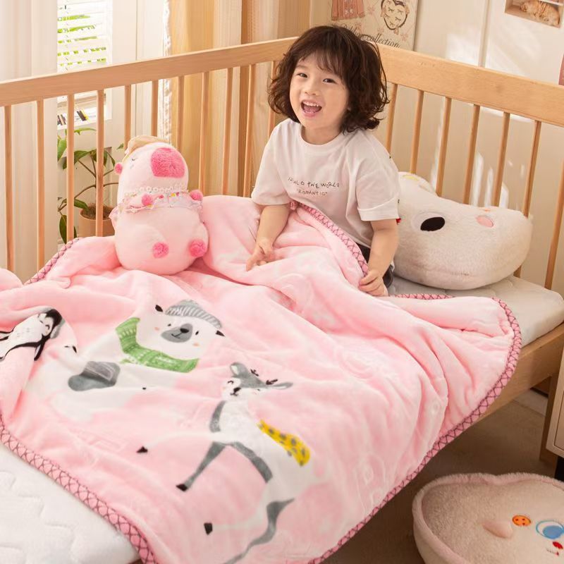 New Double-Layer Thickened Cloud Blanket Raschel Small Blanket Baby Blanket Children's Cartoon Lunch Break Blanket Manufacturer Wholesale