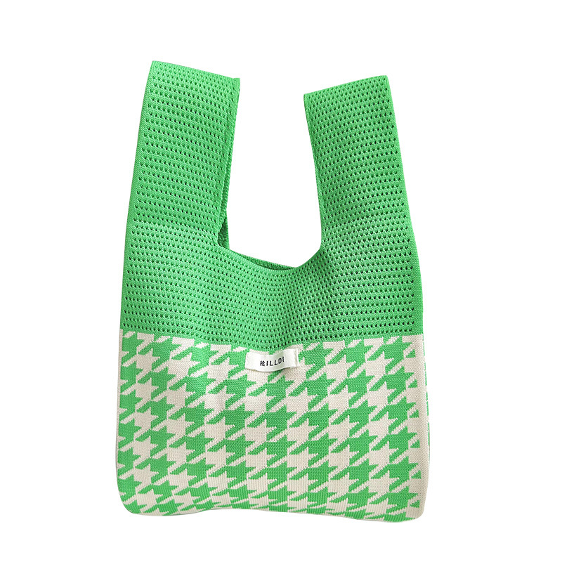 Bolso de hombro de punto de pata de gallo a juego de color de diseño de nicho con etiqueta bolso de mano de viajero de gran capacidad para mujeres