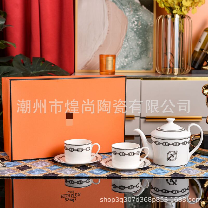 European-Style Ceramic Chain Series Coffee Cup and Saucer Set, Coffee Cup and Saucer for Home Afternoon Tea, Simple Giftware