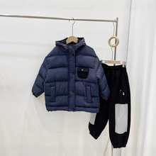 102804 中大童藏青色格子棉服 单色入手 一件代发！