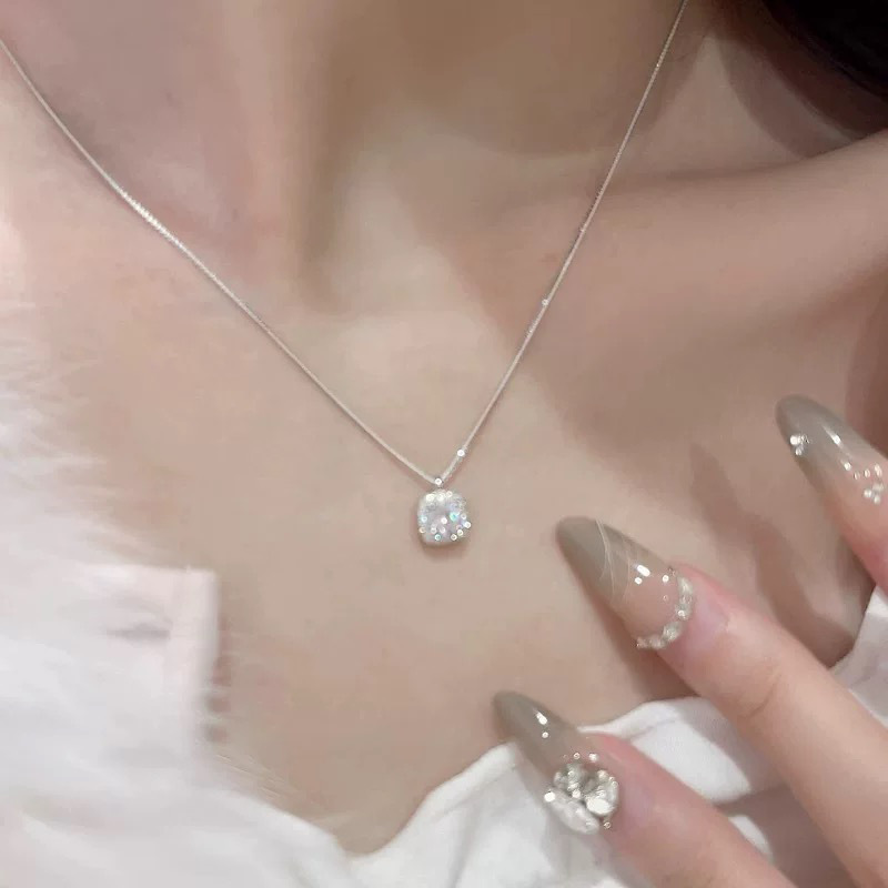 S925 スターリングシルバーリボンウォータードロップジルコンネックレス女性のニッチデザインハイエンド韓国インライト高級鎖骨チェーン|undefined
