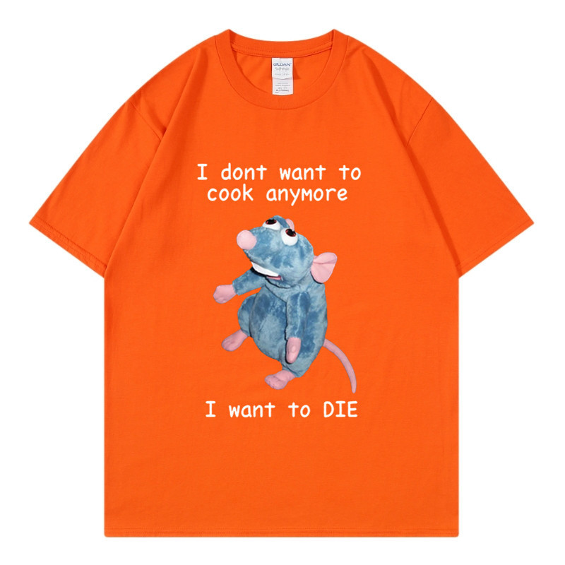 T-shirt en pur coton marque de mode sport nouveaux hommes ample col rond imprimé souris je ne veux pas cuisiner à nouveau T-shirt_voghion.com