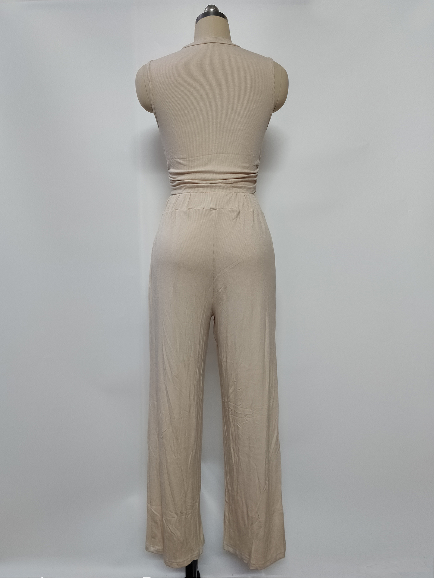 Women's Clothing Summer Leisure Suit Sleeveless Round Neck Short Slim Fit Top Wide Leg Pants Two Piece Suit_ecoleips.com