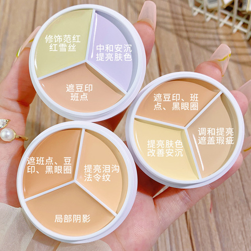 xixi cleansing and long-lasting three-color concealer to cover facial spots, acne marks, dark circles and tear troughs, waterproof and non-removable
