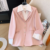 300斤特大码女装胖mmPOLO领假两件通勤风外套春秋新款西装上衣，女装短外套，变形策服饰