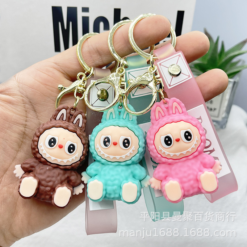 卡通拉布布汽车钥匙扣公仔挂件套装拉布布情侣包包挂饰盲盒公仔|undefined